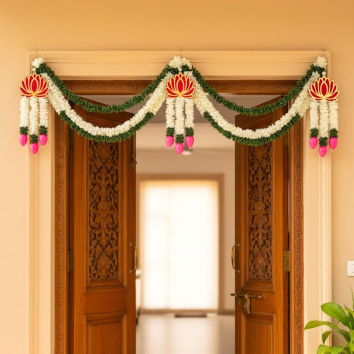 2 Pcs Kamal Hanging With Hook Wall Hangings Decoration, Door Side Décor hangings, Door Toran, Traditional Design for Home, Room, Mandir Décor Items, Pooja Décor, Diwali New Year decorative