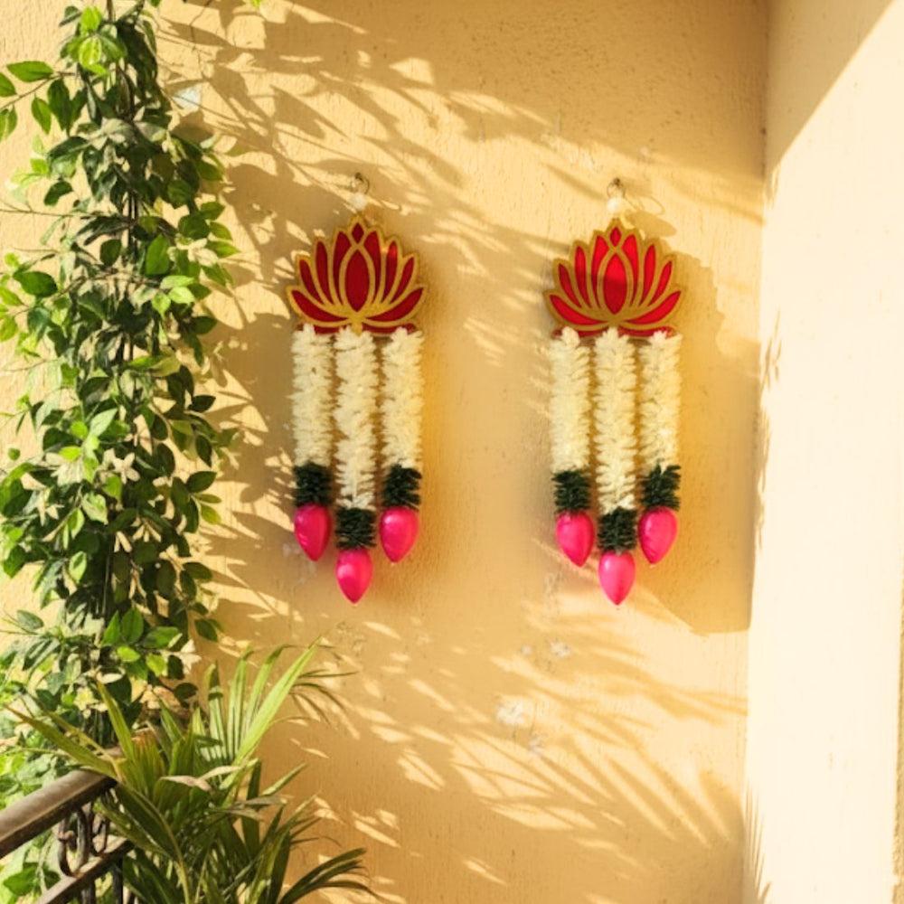 2 Pcs Kamal Hanging With Hook Wall Hangings Decoration, Door Side Décor hangings, Door Toran, Traditional Design for Home, Room, Mandir Décor Items, Pooja Décor, Diwali New Year decorative