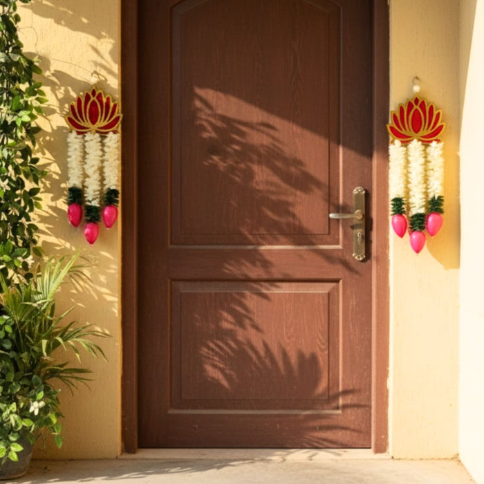 2 Pcs Kamal Hanging With Hook Wall Hangings Decoration, Door Side Décor hangings, Door Toran, Traditional Design for Home, Room, Mandir Décor Items, Pooja Décor, Diwali New Year decorative