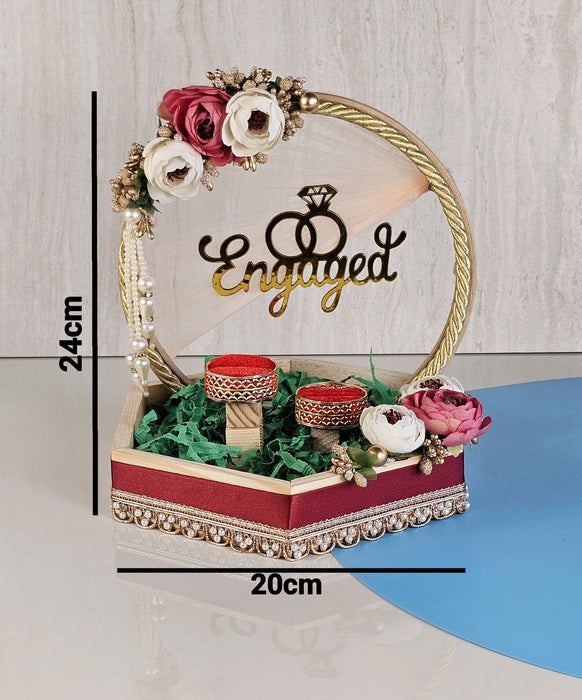 1 pcs Handcrafted Round Platter Holder Tray Engagment Ring Platter Flat Base Floral  Design  2 Ring Platter Function Wood Decorative Platter