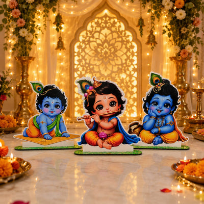 Krishna and Elephant MDF Cutouts with Stand | Perfect for Baby Shower, Janmashtami Decoration, Backdrop, Showpiece JSK