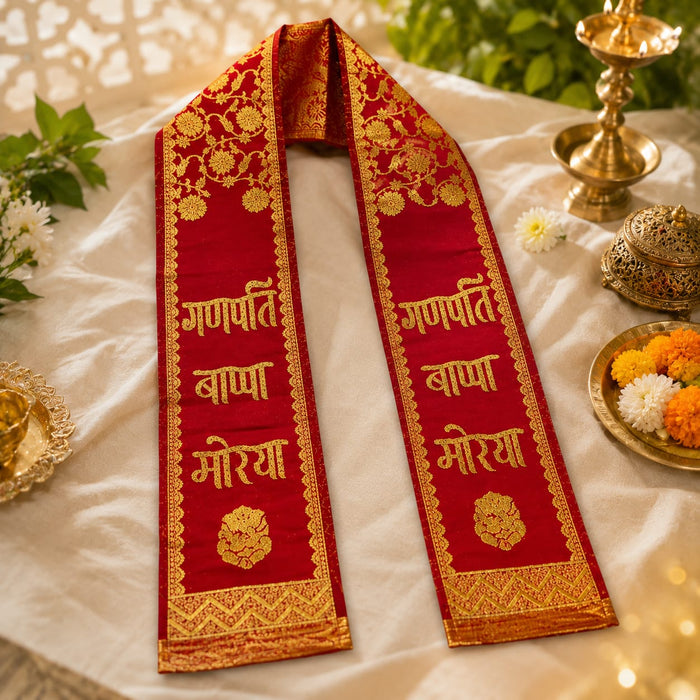 Traditional  Red Ganpati Bappa Morya Khes | Decorative Khes for Ganesh Chaturthi, Ganpati festival