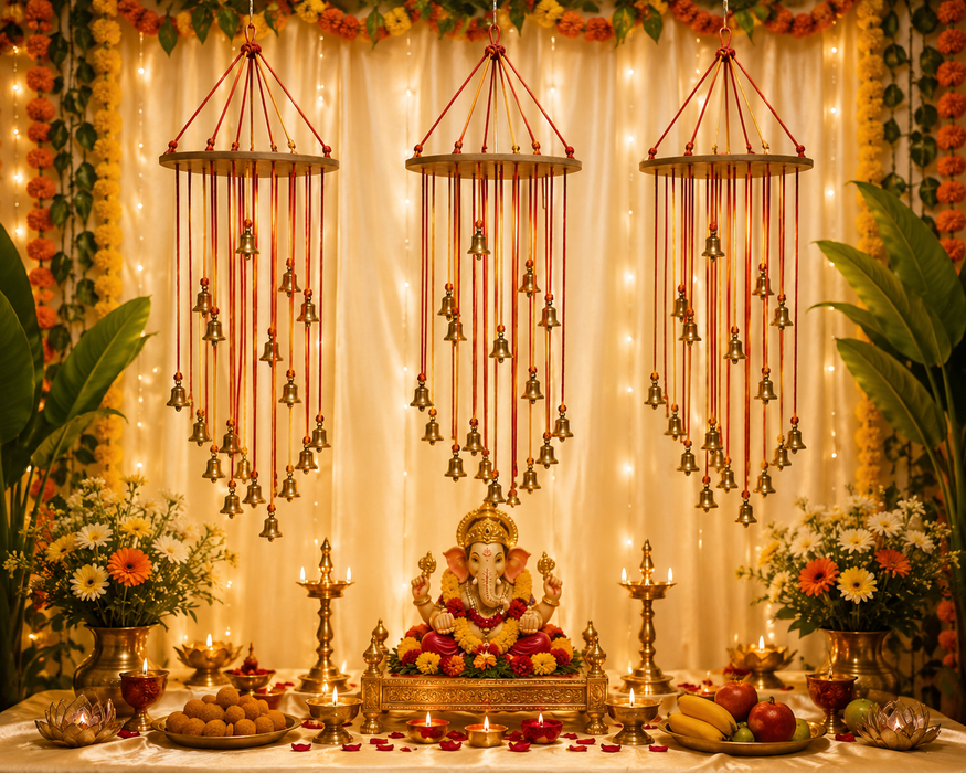 Nadachhadi / Mauli Thread ,Bell Decor DIY Kit With Round MDF  | DIY Hanging  Kit for Ganpati, Janmashtami, Navratri & Diwali Decoration