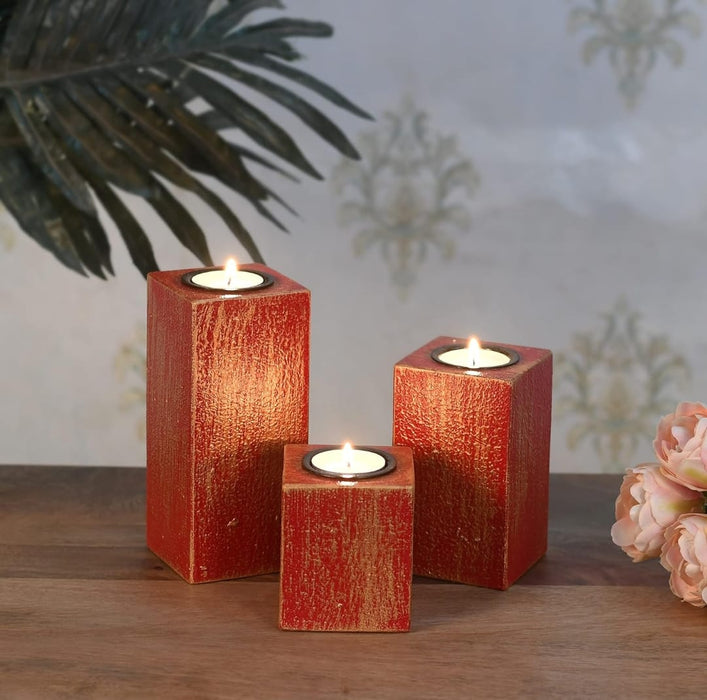 3 in 1 tea light holder set for home decore wooden candle holder