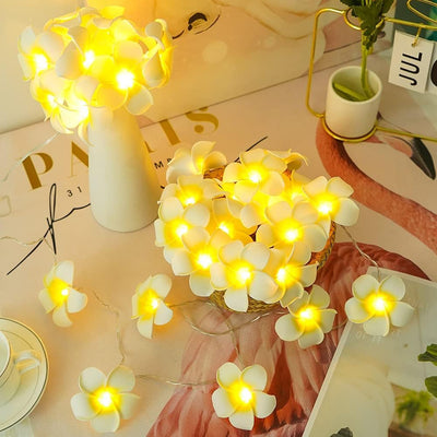 1 Pcs Plumeria Hawaii Flower LED String Light | Artificial Foam Hawaii Flower Garland | Rice Fairy Lights for Mandir, Pooja Room, Wedding, Birthday, Aesthetic Decor (Acrylic, 1.5 Meter)