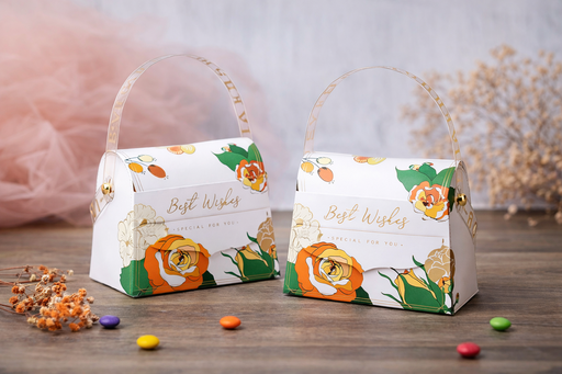 Decorative Folding Storage Box/ Purse style for Return Gift, Birthday, Valentine's Day - Boxes, Perfect for Packing Chocolate, Dry Fruits, and Invitations (White) (8 CM)