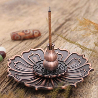 Lotus Flower Design Agarbatti Stand Incense Holder Ash Catcher Metal for Pooja, Office, Mandir,Shree Holi Pooja, Wedding & Many More Spiritual Events, Insence Burner (Bronze 2)