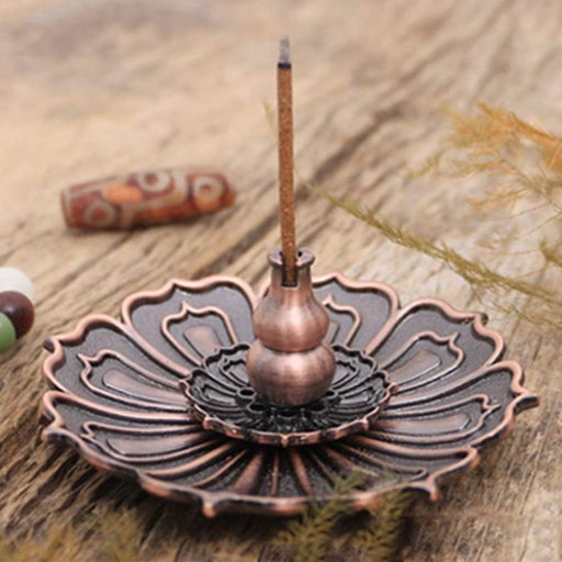 1 Pcs Lotus Flower Design Agarbatti Stand Incense Holder Ash Catcher Metal for Pooja, Office, Mandir,Shree Holi Pooja, Wedding & Many More Spiritual Events, Insence Burner (Bronze 2)