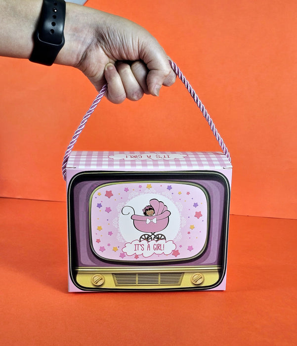 12 PCS Tv shape Gift Boxes With Handle Gift Paper Boxes, Gift for Birthday Gifting, Gifts, Birthday, Party, Season's Greetings, Gift For Boy & Girl (Pink)