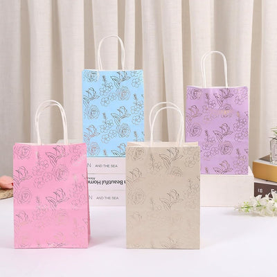 24 Pcs (Random Colour) Floral Print Gift Bags with Handle Gift Paper bag, gift For Gifting, marriage Return Gifts, Birthday, Wedding, Party, Season's Greetings (multi) (BIG)