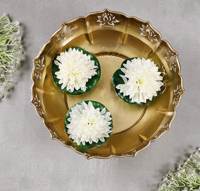 12 Pcs Floating  Flowers for Ganpati & Pooja Decor,Home decore, Water Bowl Decoration, Wedding & Festive Decoration,Glass Water Bowl, Home Decor (White & Green)