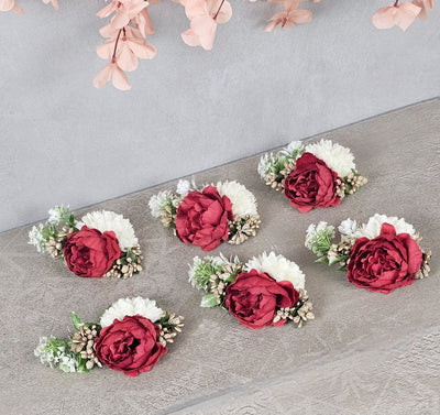 6 Pcs Handmade Artificial Peonies/ Rose Flower Bunch for Hamper, Flower Brooch Hamper, Trousseau Packing, Decoration, Gifting, DIY Craft & Wedding/Marriage Hamper Decors (Pack of 6)