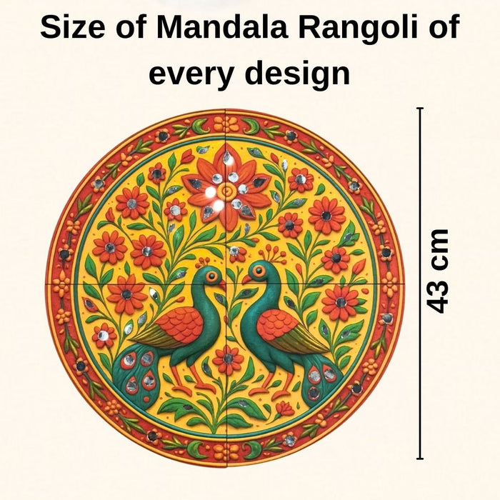 India’s First 3D DIY Rangoli Kit with Mirror Design | 17 Inch | Includes 5 Free LED Candles (Flower  Peacock)