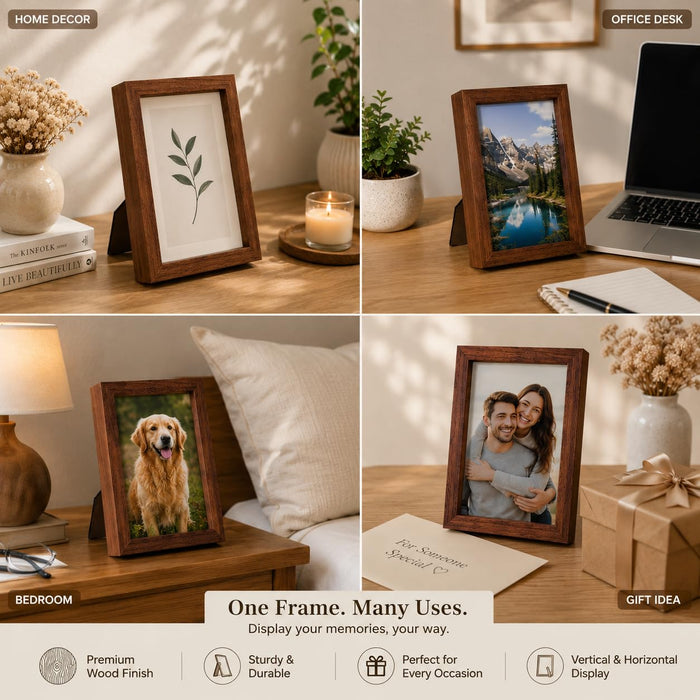 Wooden Frame for Home Decor, Deep Display Memory Frame with Transparent Front, Wall Mount & Table Top Display Case for Bedroom, Wedding, Return Gift, Birthday Gift