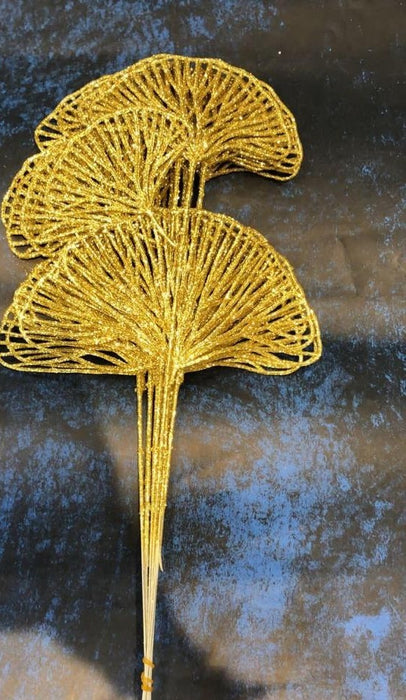 Glitter Artificial Gingko Leaves Fake Flower Sticks Decorative Items for Gifting, Home, Balcony, Living Room, Valentine, Wedding Decoration (Golden)(Without Vase)