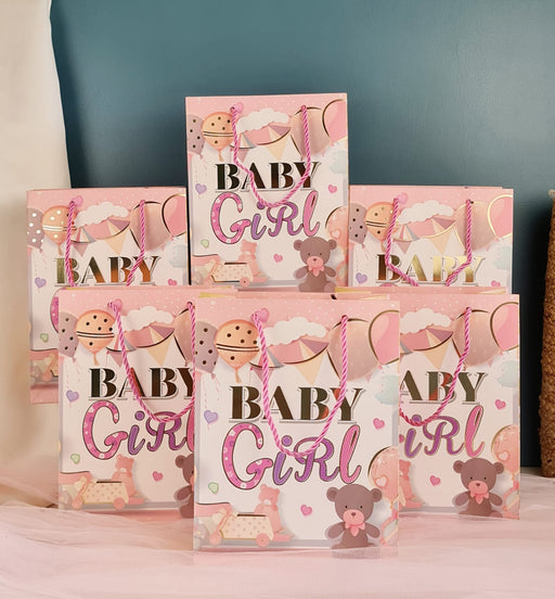 Baby Girl Gift Bags With Handle Gift Paper bag, gift For Birthday Gifting, marriage Return Gifts, Birthday, Wedding, Party, Season's Greetings (Pink) (Small)
