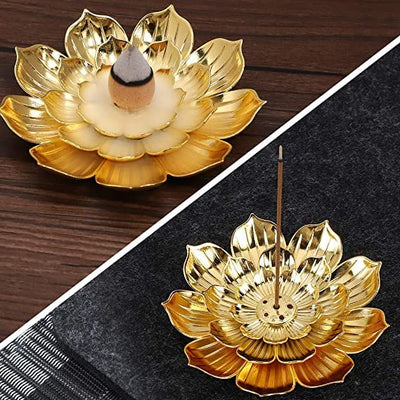 2 Pcs Lotus Flower Design Agarbatti Stand Incense Holder Ash Catcher Metal Material for Diwali Pooja, Office, Mandir,Shree Holi Pooja and Many More Spiritual Events, Insence Burner