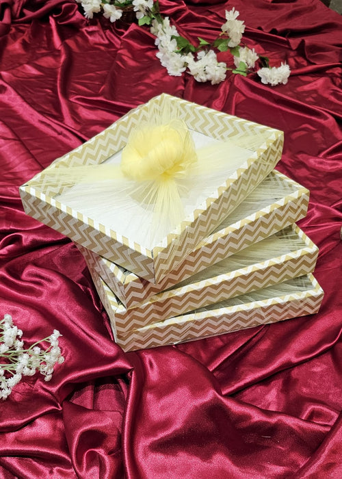 SATYAM KRAFT 4 Pcs Multipurpose Decorative Folding Paper Box Net Rectangle Cardboard Box with Net DIY Tray for Gift Hamper, Gifting (Cardboard Folding Paper Box)