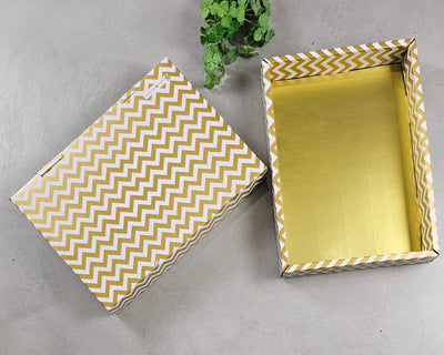 8 Pcs Multipurpose Decorative Folding Paper Box With Golden base (without net and Twister) Rectangle Cardboard Box DIY Tray for Gift Hamper, Gifting (Cardboard Folding Paper Box),Room Hamper,Wedding Hamper