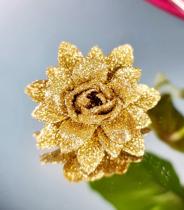 Small Glitter Artificial Fake Flower Decorative Items for Gifting, Home, Balcony, Living Room, Valentine, Wedding Decoration (Golden)