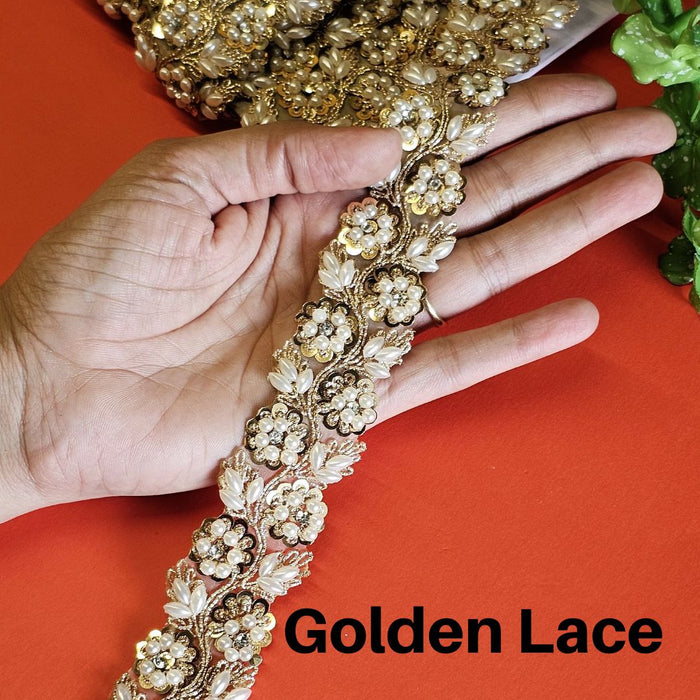 Meter Lace Border with Pearls Tikki jari Embroidery Work,dori lace,lace Border,Blouse lace,Saree Border,Dupatta,lahenga, Art Craft