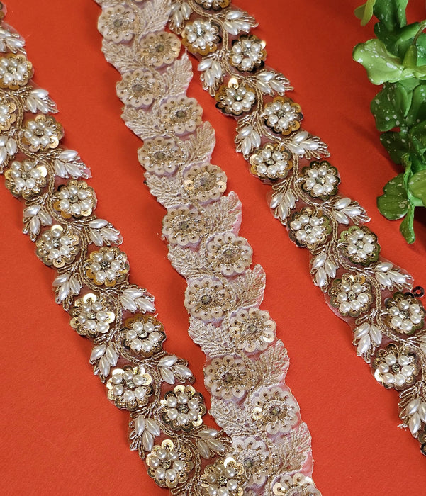 Meter Lace Border with Pearls Tikki jari Embroidery Work,dori