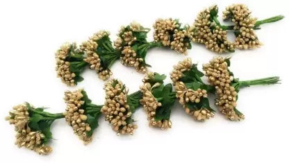 Artificial Golden Pollen Flowers for Tiara Making and Jewelry Making (12 Bunch in 1 Pack)(Golden)