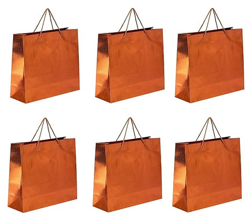 6 pieces Orange paper bags 30*35 cm perfect for birthday packaging, return gifts chocolate box packing bag, gift material, party carry bags (pack of 6)