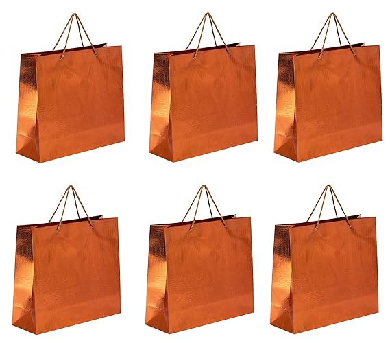 6 pieces Orange paper bags 30*35 cm perfect for birthday packaging, return gifts chocolate box packing bag, gift material, party carry bags (pack of 6)