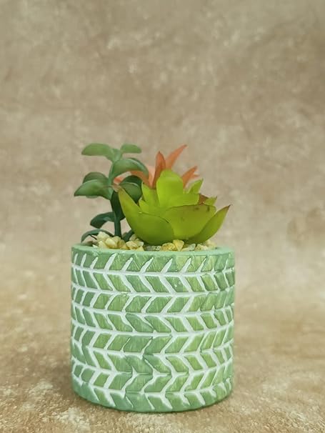 1 PC Mini Artificial Green succulent plant With aesthetic Ceramic pot Faux flower Plant to Add Charm to Your Home decor (Green)