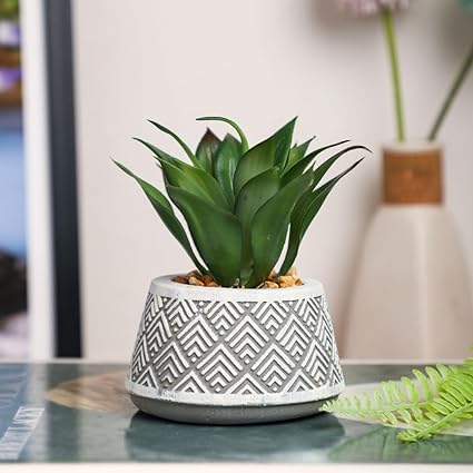 SATYAM KRAFT 1 PC Mini Agave Artificial Green Indoor Succulent Plant with Aesthetic Ceramic Pot to Add Charm to Your Homedecor