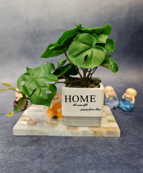 1 Piece Artificial Ceramic Flower Plants - Exquisite Faux Pot Artificial Plant  (17.5 cm, Green)