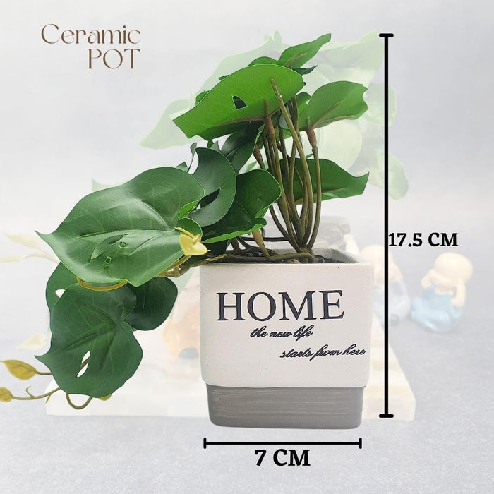 1 Piece Artificial Ceramic Flower Plants - Exquisite Faux Pot Artificial Plant  (17.5 cm, Green)