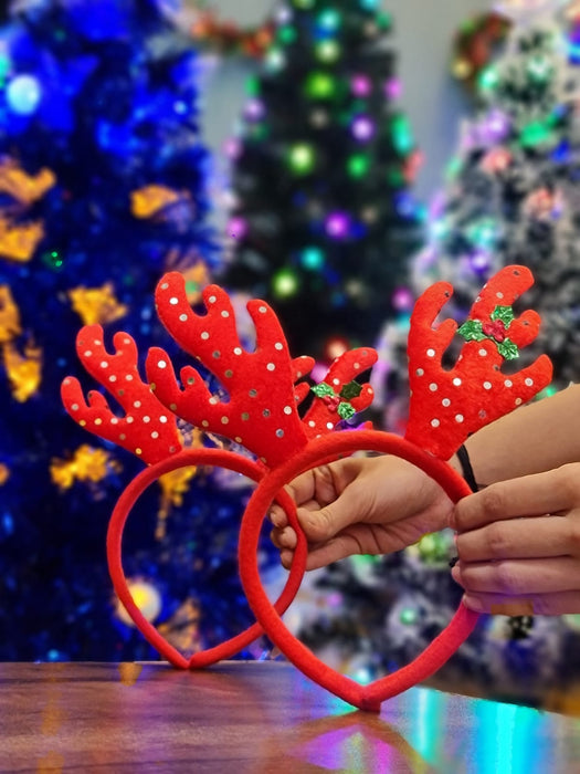 SATYAM KRAFT 5 pcs Red Christmas Reindeer Antlers Headband with Christmas Ornaments (mix design)