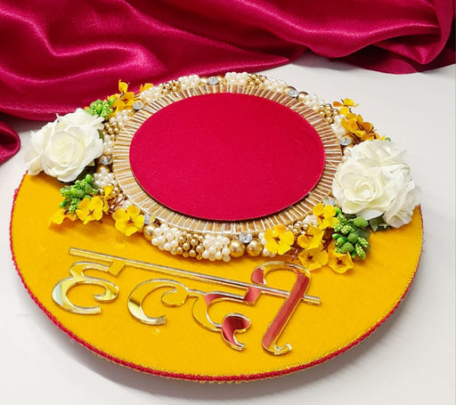 1 pcs Handcrafted Haldi Platter Holder Tray -Ideal for Haldi Ceremony, Decorative Plates for Groom-Bride, Marriage Functions.