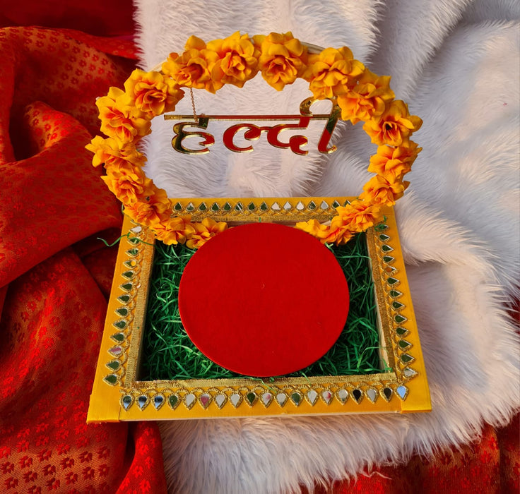 1 pcs Handcrafted Haldi Platter Holder Tray -Ideal for Haldi Ceremony, Decorative Plates for Groom-Bride, Marriage Functions.