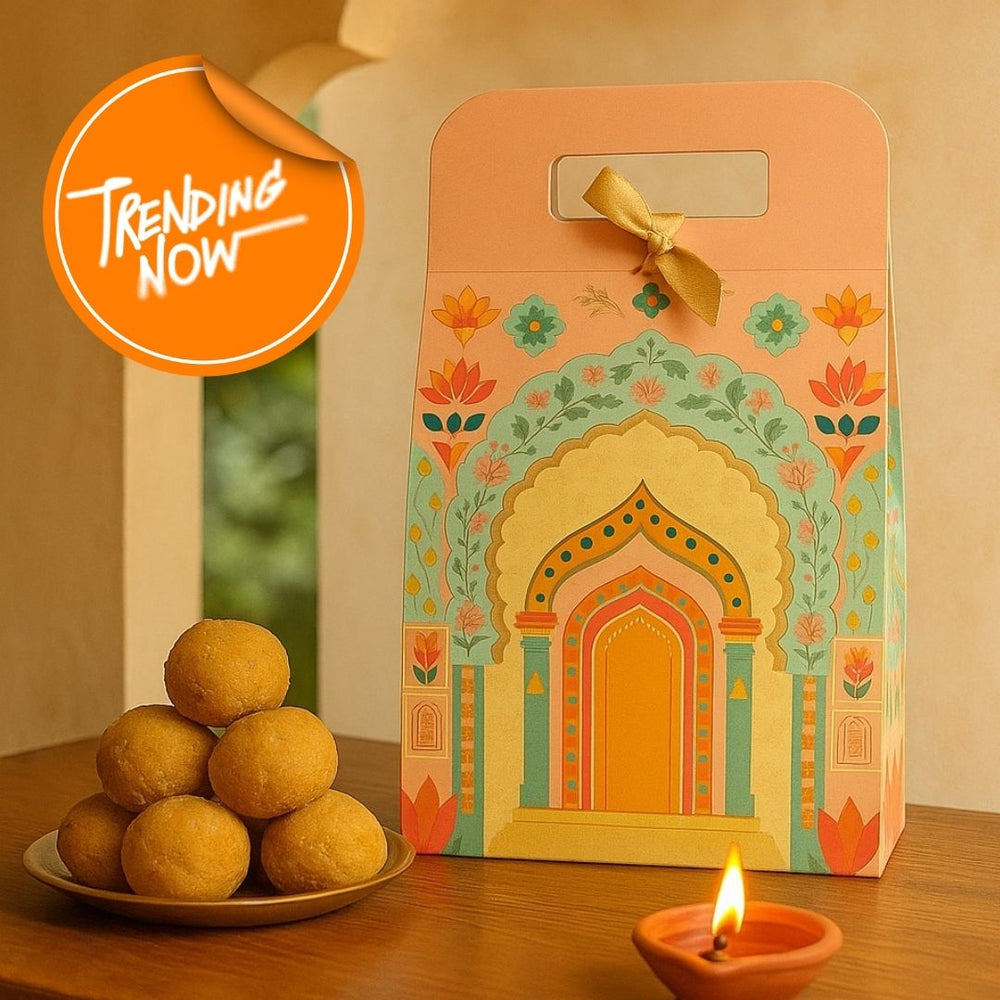 5 Pcs Affordable peach Rajwadi hamper Multipurpose Decorative Folding Paper Cardboard Box DIY Box for Gift Hamper, Diwali Gifting, Wedding gifing