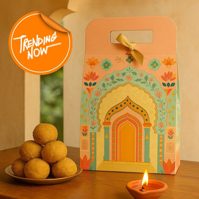 5 Pcs Affordable peach Rajwadi hamper Multipurpose Decorative Folding Paper Cardboard Box DIY Box for Gift Hamper, Diwali Gifting, Wedding gifing