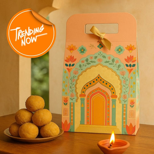 5 Pcs Affordable peach Rajwadi hamper Multipurpose Decorative Folding Paper Cardboard Box DIY Box for Gift Hamper, Diwali Gifting, Wedding gifing