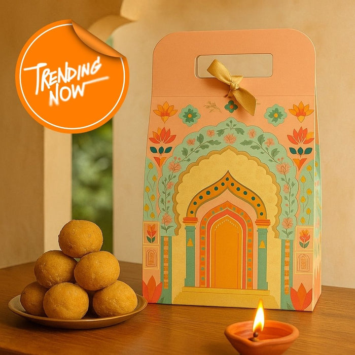 5 Pcs Affordable peach Rajwadi hamper Multipurpose Decorative Folding Paper Cardboard Box DIY Box for Gift Hamper, Diwali Gifting, Wedding gifing