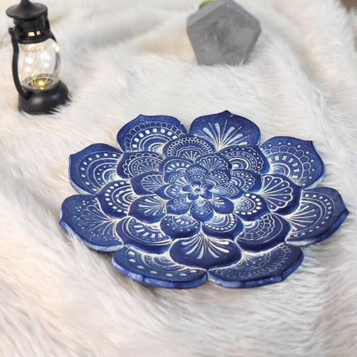 1 Pcs Mandala Design Plate decorative Showpiece For Gift, Home decoration, wall decor, Good luck charm, Living Room, Decoration Items, Bedroom, Out door & Indoor (Pack of 1, Blue)