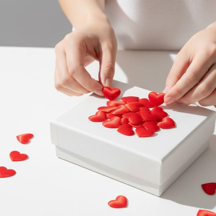 50 Pcs Red Satin Heart Patch Perfect for Him Her Valentine's day wedding New year Birthday Annivesary Mother's day Bridal shower Party Decor Romantic Art craft Clothing Table Decor