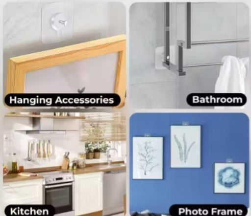 Hooks for Wall Without Drilling, Self Adhesive Hooks for Wall Heavy Duty Strong Nail Free for Hanging Photo Frame, Wall Hanger Sticky Hook,Hooks for Wall (Hanging Hook, Transparent)