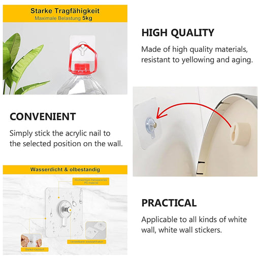 Hooks for Wall Without Drilling, Self Adhesive Hooks for Wall Heavy Duty Strong Nail Free for Hanging Photo Frame, Wall Hanger Sticky Hook,Hooks for Wall (Hanging Hook, Transparent)