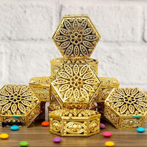 Hexagon Shape Golden Decorative Box ForMini Storage, Gift Box, Ring Jewellery, Candy Storage Container Case DIY, Wedding Gift,Return Gift, Christmas Decoration Items (Golden Boxes)
