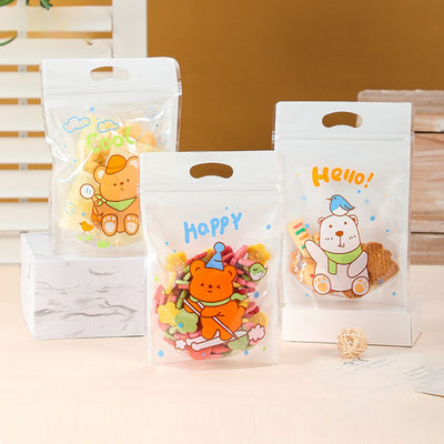 40 Pcs Small Random Teddy Design Ziplock Goodie Pouches With Handle For Gifting, Return Gifts, Birthday, Baby Shower, Party Pouches | Chocolate & Dry Fruit Packing