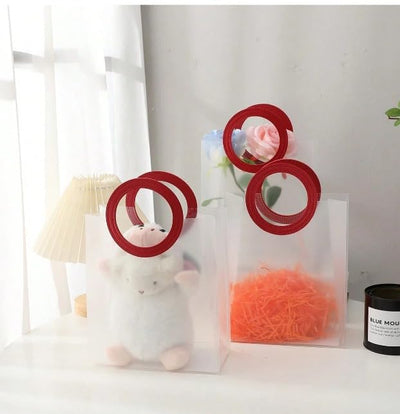 6 pcs Translucent Bags Goodie Bags With Handle Gift bag, hamper bag, Carry Bags, shopping gift bag for Gifting, Presents, Packing, Return Gifts, Birthday, Events (Large)(24 X 12.5 X 27.5 CM)