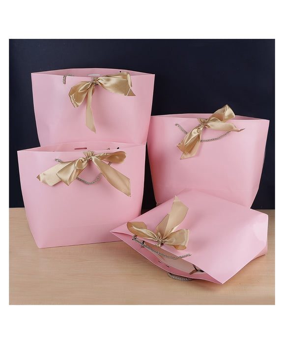 SATYAM KRAFT Paper Bag Goodie Bags With Handle Gift Paper bag, gift For Valentine Gifting, marriage Return Gifts, Birthday, Wedding, Party, Season's Greetings(Light Pink) (Small)