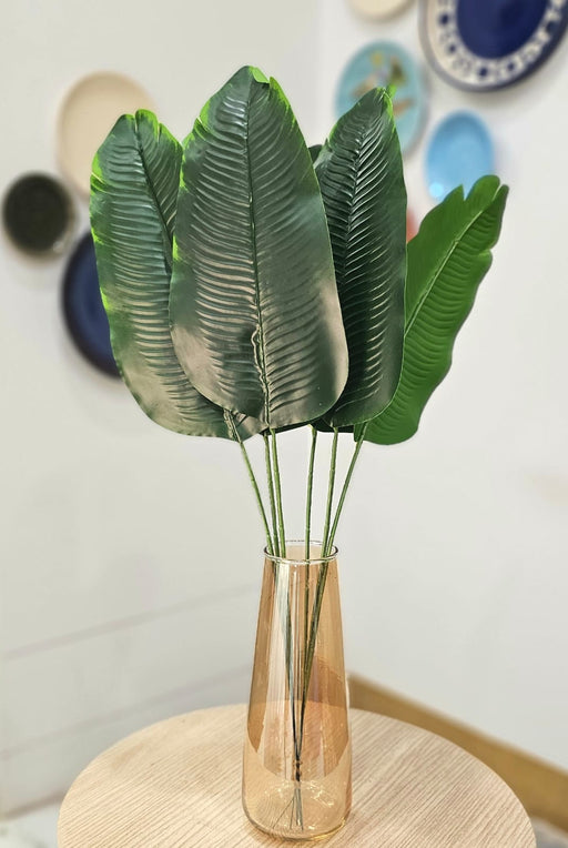 Artificial Flower Small Banana Leaves for Gifting, Office Desk, Bedroom, Living Room,Wedding mandap Christmas & New Year Decorations and Craft (59 cm) (Without Vase) (Plastic)