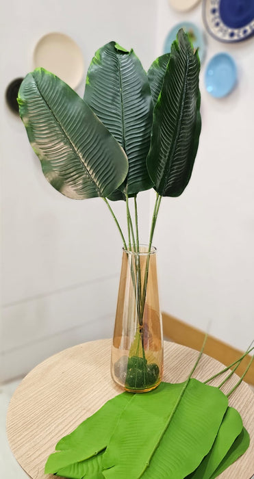 Artificial Flower Small Banana Leaves for Gifting, Office Desk, Bedroom, Living Room,Wedding mandap Christmas & New Year Decorations and Craft (59 cm) (Without Vase) (Plastic)